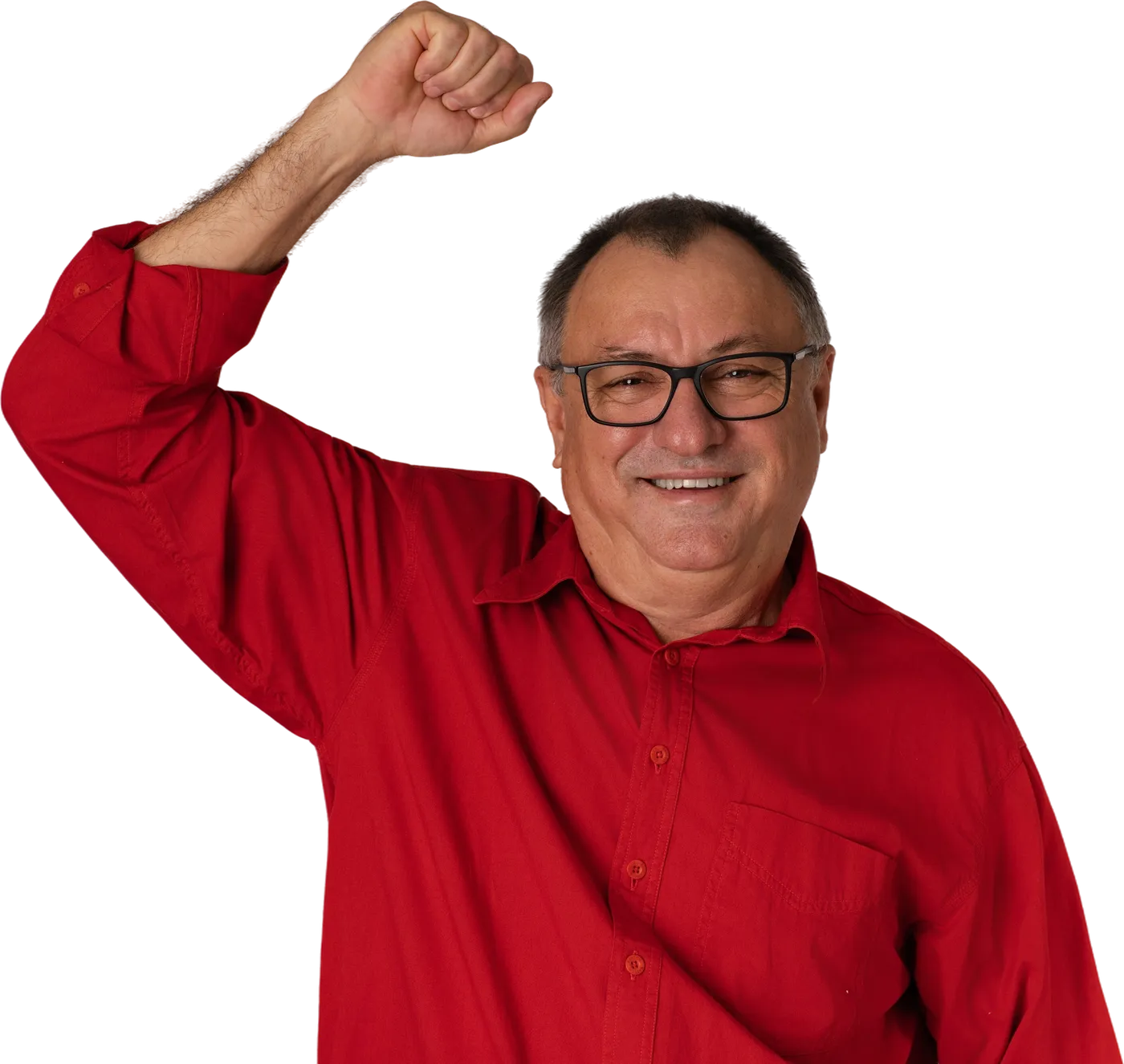 Professor Carlito, candidato a deputado estadual por Mato Grosso, de punho erguido